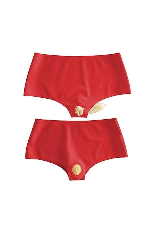 IDOBLO Culotte Latex Rubber Rouge avec Gaine Transparente,Rouge,XL