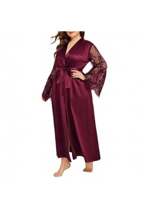 ZTIANEF Tissu en mailleRobe de Chambre Sexy Rouge Robe Robe de Nuit Lingerie érotique Pyjama, Rouge, 4XL