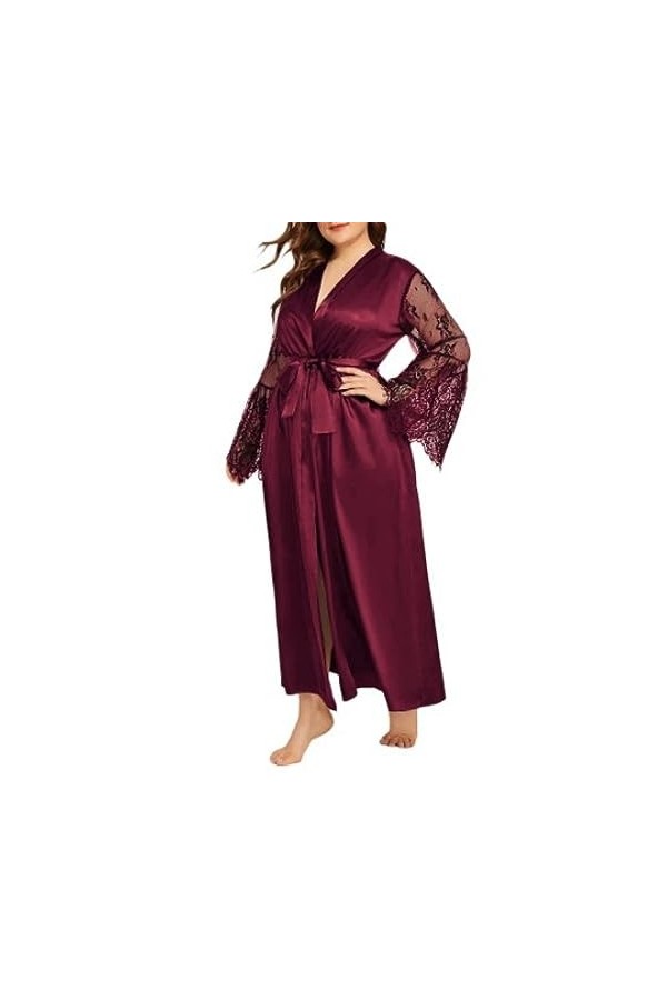 ZTIANEF Tissu en mailleRobe de Chambre Sexy Rouge Robe Robe de Nuit Lingerie érotique Pyjama, Rouge, 4XL