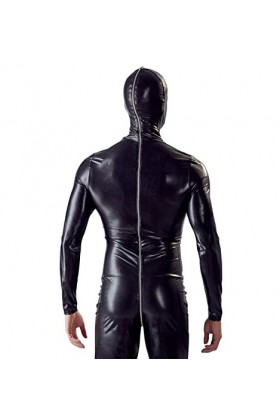 DCIUSTFHE Hommes Sexy Noir Cuir Verni Sac Complet Fermeture Éclair Entrejambe Ouvert Combinaison Moulante Boîte De Nuit Bar D