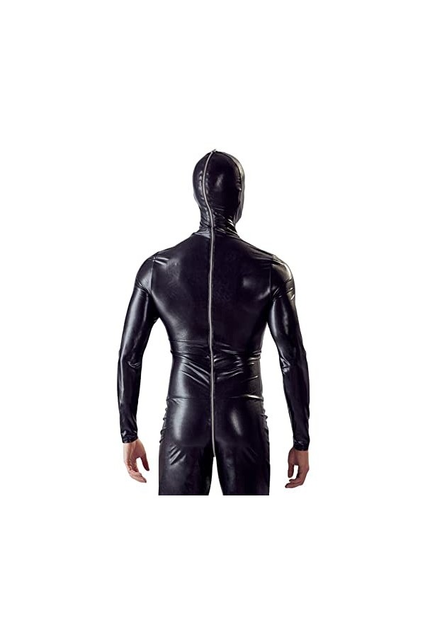 DCIUSTFHE Hommes Sexy Noir Cuir Verni Sac Complet Fermeture Éclair Entrejambe Ouvert Combinaison Moulante Boîte De Nuit Bar D