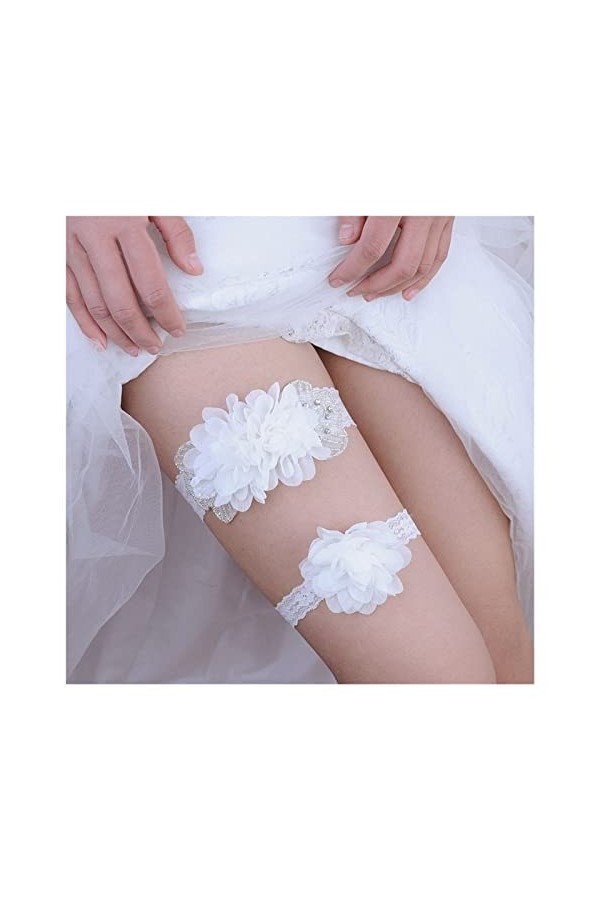 ZZSRJ Jarretière mariée mariée mariée Mariage Bande jarretière Fleur Dentelle Jambe Bague Blanc Sexy Cuisse Cadeau Color : W