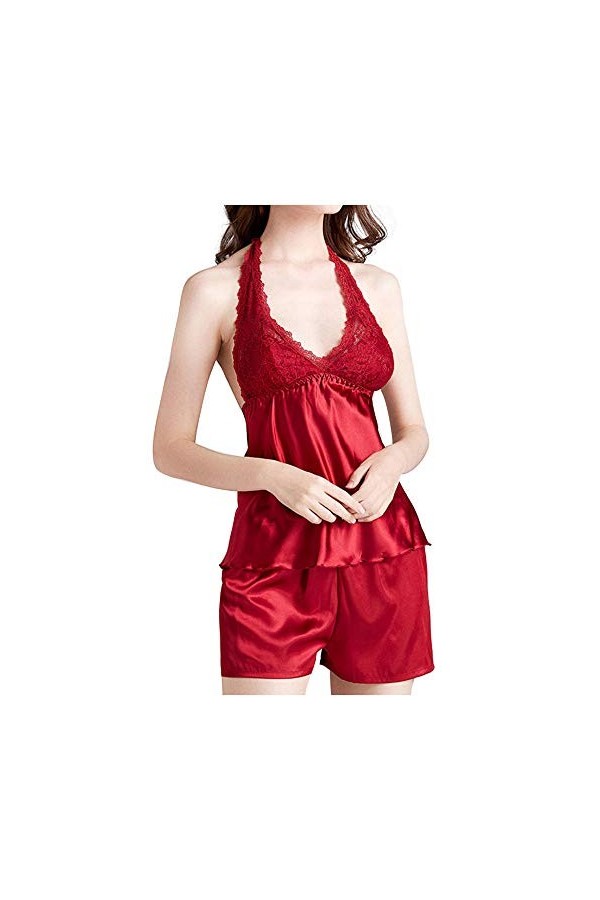 KSDFIUHAG Sexe Et Sensualité Lingerie Lingerie Sexy Vêtements De Nuit Faux Soie Femmes Pyjamas Ensemble Halter sans Manches e