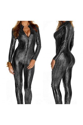 LHMYHHH Combinaison en Cuir Élégant Body Avant Fermeture Éclair Pôle Danse Lingerie pour Femmes Double Fermeture Éclair Ouver