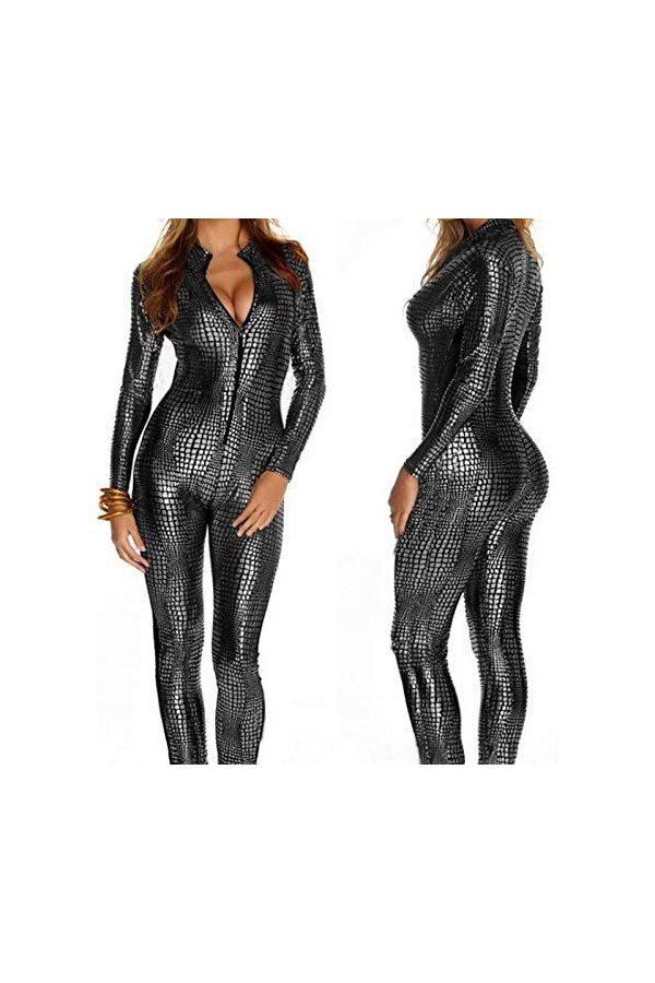 LHMYHHH Combinaison en Cuir Élégant Body Avant Fermeture Éclair Pôle Danse Lingerie pour Femmes Double Fermeture Éclair Ouver