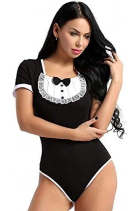 adqw Femmes Sexy Lingerie Femmes Combinaison Body Cosplay Costumes-Noir_S