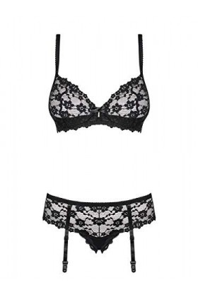 Obsessive Letica Set Dos Piezas S/M Ensembles de Lingerie pour Femmes, Negro Negro 