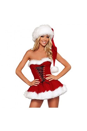 Fulidngzg Costume de Père Noël pour femme - Costume de cosplay - Robe mignonne extrême - Lingerie de Noël - Nuisette rouge