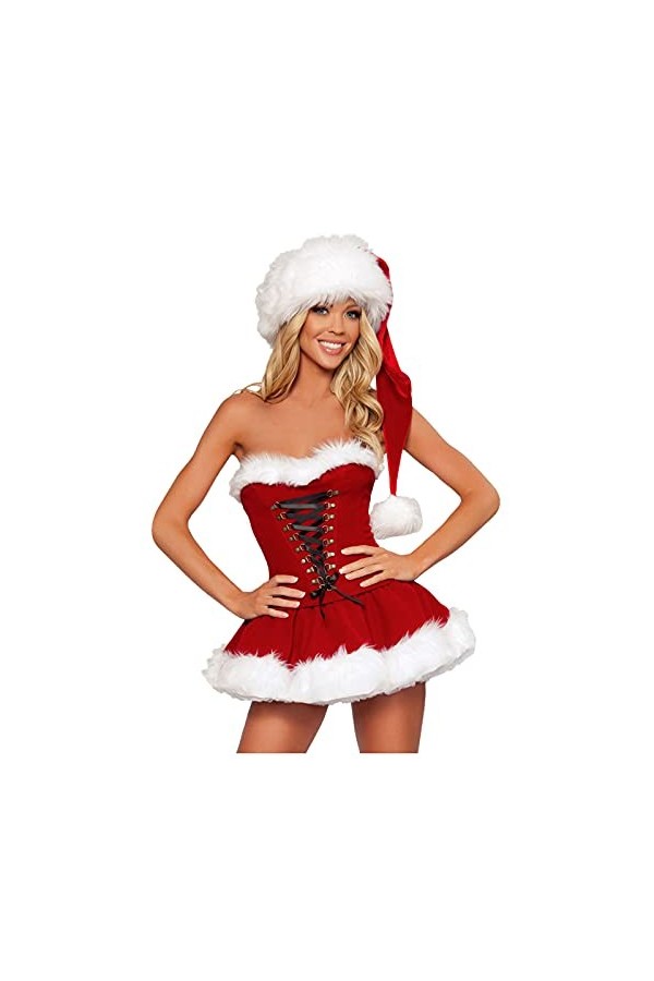 Fulidngzg Costume de Père Noël pour femme - Costume de cosplay - Robe mignonne extrême - Lingerie de Noël - Nuisette rouge