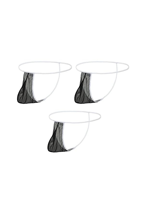 YAHWULAI Mens Sexy Mesh Sheer See Through Thongs G-String Undewear Bulge Enhancing Pouch Transparent T-Back Sous-vêtements M 