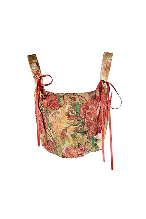 Femmes Bandage Corset Corée Style Mode Coquelicot Broderie Eté Vintage Dentelle Up Camisole Femmes Bow Bandage Hollow Débarde