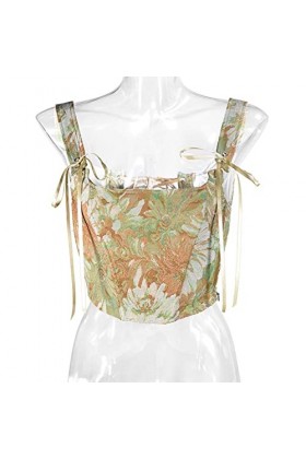 Femmes Bandage Corset Corée Style Mode Coquelicot Broderie Eté Vintage Dentelle Up Camisole Femmes Bow Bandage Hollow Débarde