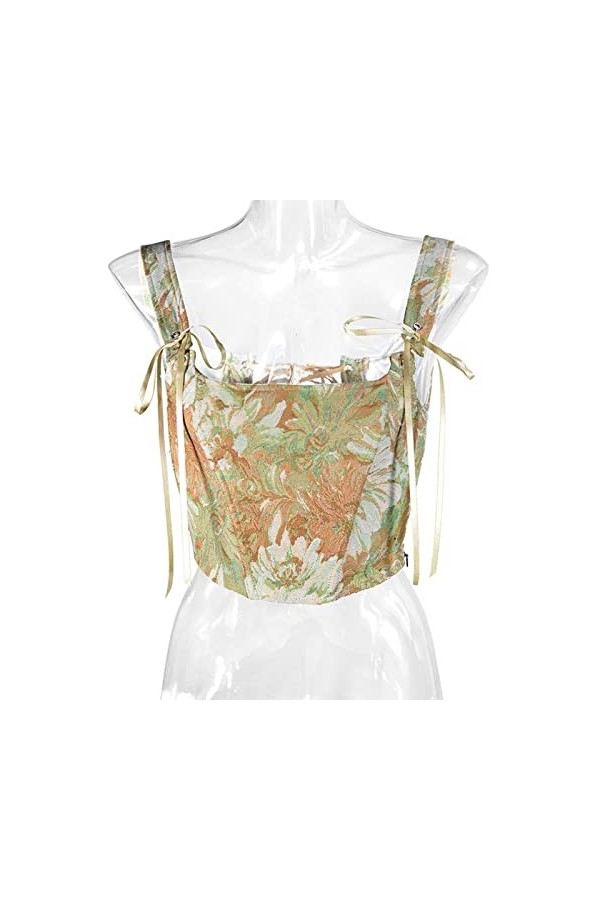 Femmes Bandage Corset Corée Style Mode Coquelicot Broderie Eté Vintage Dentelle Up Camisole Femmes Bow Bandage Hollow Débarde