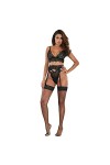 Lingerie Sexy Femme Soutien-Gorge Trois Points Sexy et Sexy en Dentelle Maille Creuse + Porte-Jarretelles + String Costume Tr