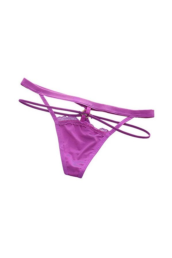 YiyiLai Femme sous-vêtement Lingerie Invsible G-String Tong Culotte Transparent Sexy Dentelle Uni Violet