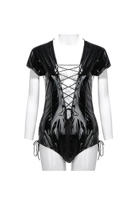 JYDQM Cuir Verni Night-Club Pole Dancing Lumière Cuir PVC Jumpsuit Appel De Dossier Ouvert Regard Humide/A/L