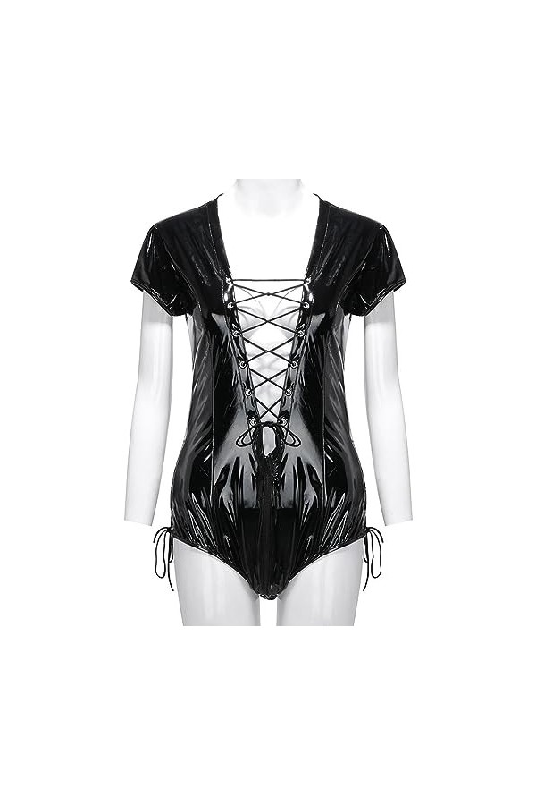 JYDQM Cuir Verni Night-Club Pole Dancing Lumière Cuir PVC Jumpsuit Appel De Dossier Ouvert Regard Humide/A/L