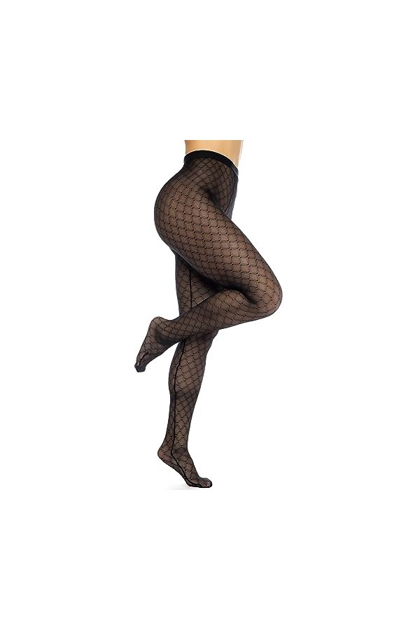 Mapalé by Espiral Collants en maille diamant 1111 pour femme, noir, Small-medium