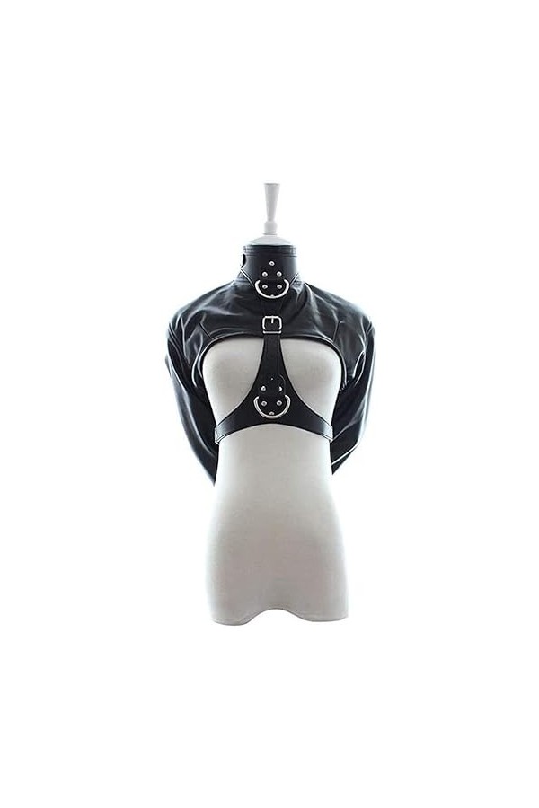 Herxicwa Sexy Femmes PU Cuir Camisole de Force Strict Kinky Fantaisie Droite Veste Fantaisie Costume Color : Noir 