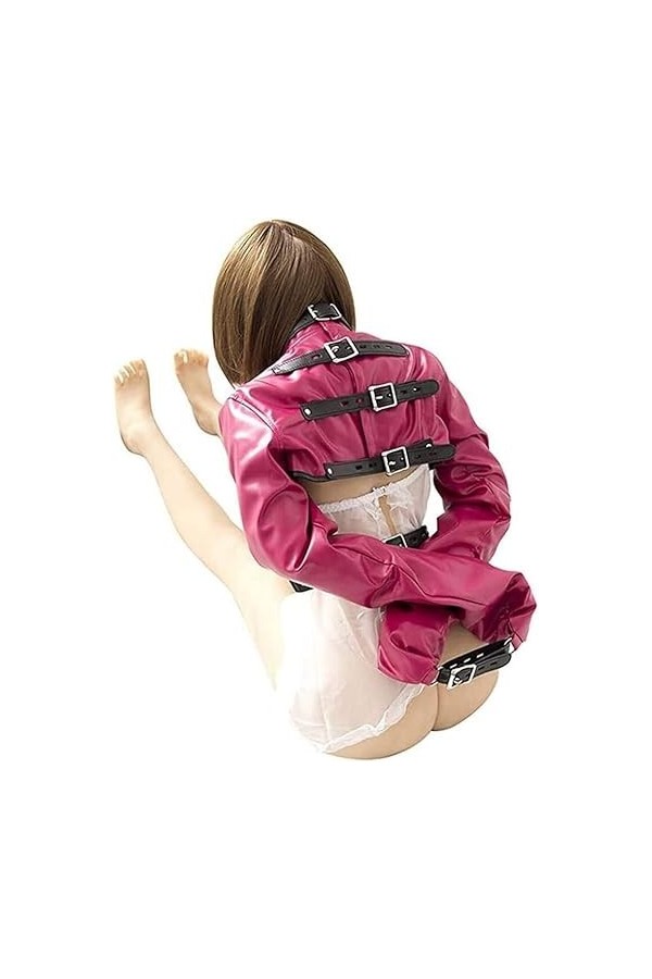 Herxicwa Sexy Femmes PU Cuir Camisole de Force Strict Kinky Fantaisie Droite Veste Fantaisie Costume Color : Noir 