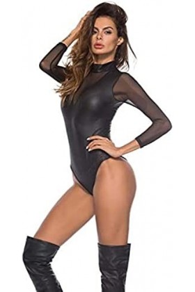 Femmes Sexy Body Night Clubs Zipper Teddy Combinaison En Cuir Verni Catsuit,Noir,3X-Grand