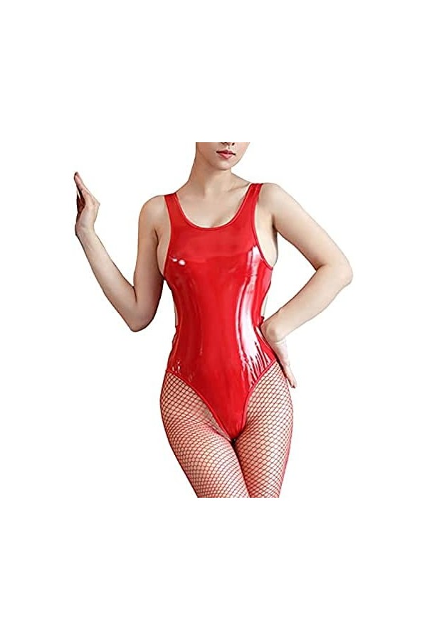 Sexy Catsuit Femmes En Cuir Verni Moulante Body String Justaucorps Teddy Clubwear,Noir,Moyen
