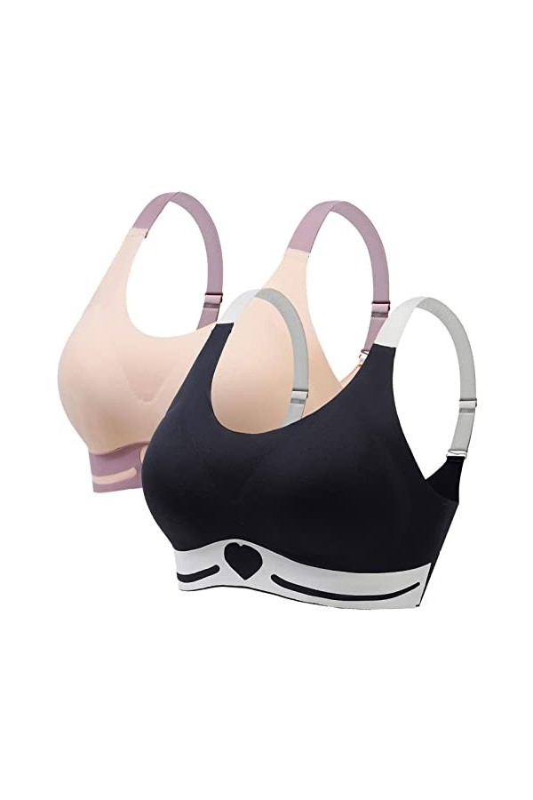 Necalisi Soutien Gorge Grande Taille Noir+Vert Femme Soutien-Gorge correcteur de Posture Avant sans Fil Bra Minimiseur Confor