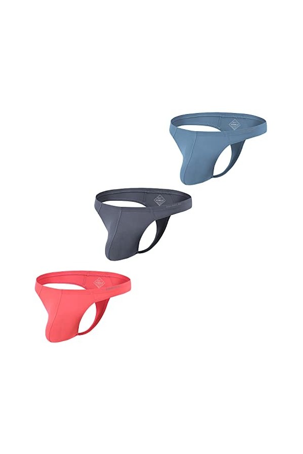 BIATWOWR String pour homme avec grande poche, taille élastique, taille basse, sexy, sans étiquette, respirant et confortable,