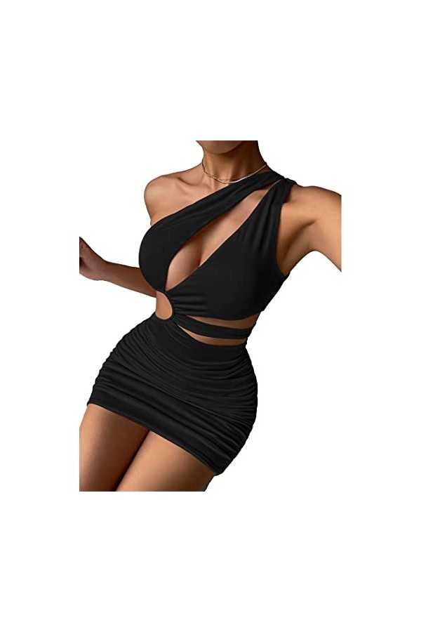 SHESEEWORLD Mini robe moulante sexy sans manches pour femme, noir, Taille S