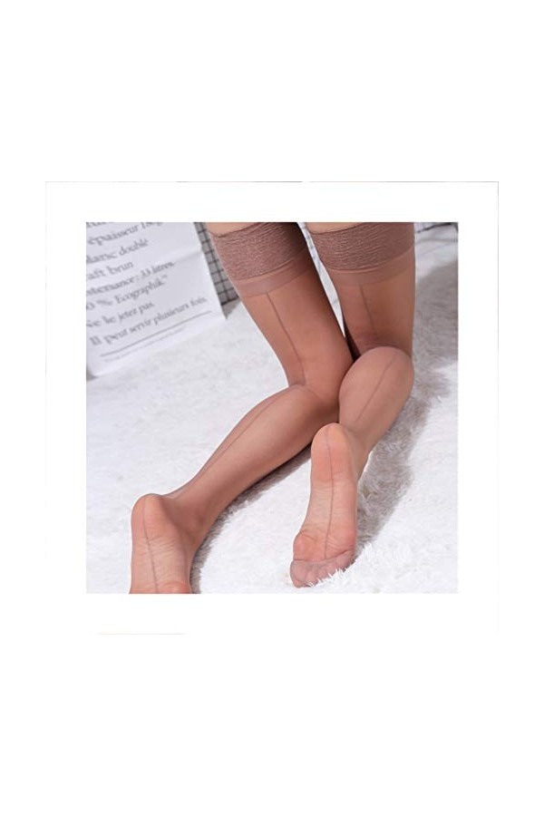 HANRUO Femmes sur Le Genou Bas Sheer Cuisse Haute Stocking Back Couture Talon Bas Stocking Femme Brillant Nylon Medias Color