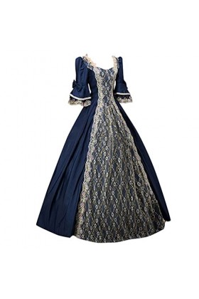 YSYOkow - Robe gothique vintage Steampunk Retro Court Princesse Robe à demi-manches Medieval Renaissance Cosplay Maxi Dresses