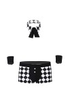 JUN-STORE Senmiao-Vêtements 3pcs Hommes Maids Butler Cosplay Costume Lingerie Costume Noir et WhitePlaid Caleçon sous-vêtemen