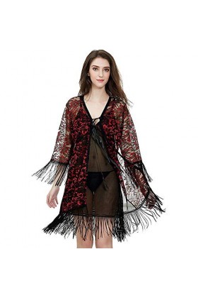 LLSS Ensemble de Pyjamas 3 pièces Homewear Lingerie Sexy à Manches Longues en Dentelle Sling Nightdress Ensemble de vêtements