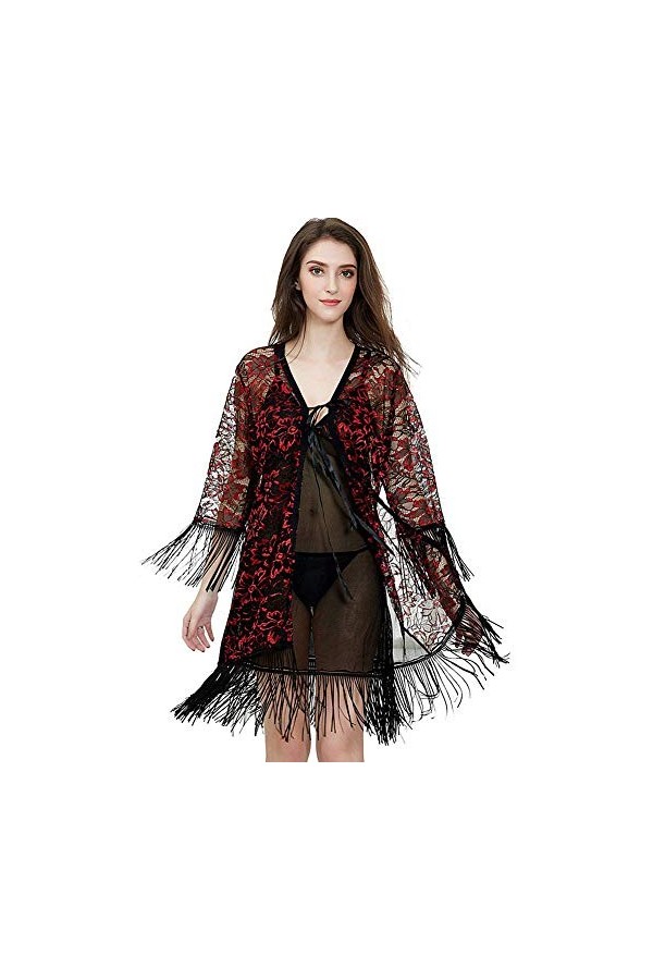 LLSS Ensemble de Pyjamas 3 pièces Homewear Lingerie Sexy à Manches Longues en Dentelle Sling Nightdress Ensemble de vêtements