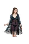 LLSS Ensemble de Pyjamas 3 pièces Homewear Lingerie Sexy à Manches Longues en Dentelle Sling Nightdress Ensemble de vêtements