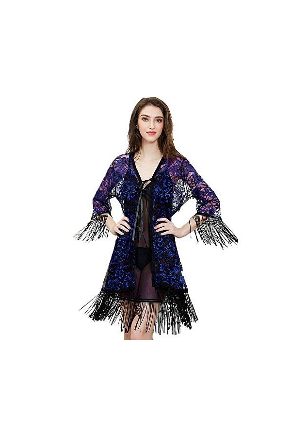 LLSS Ensemble de Pyjamas 3 pièces Homewear Lingerie Sexy à Manches Longues en Dentelle Sling Nightdress Ensemble de vêtements