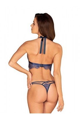 Selente Ensemble provocant composé par 3 pièces: Soutien-Gorge, String et Bandeau pour Les Yeux en Satin, fabriqué dans lUE 