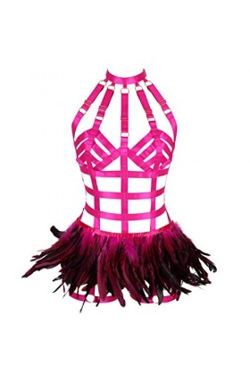 Ensemble de soutien-gorge, soutien-gorge, plumes, jupe, lingerie, cage, punk, gothique, porte-jarretelles, festival, rave, ho