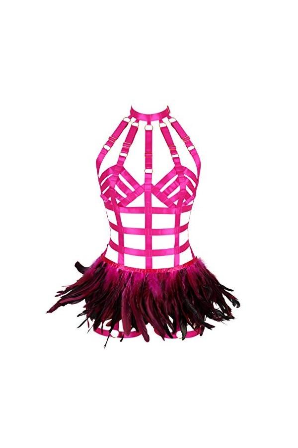 Ensemble de soutien-gorge, soutien-gorge, plumes, jupe, lingerie, cage, punk, gothique, porte-jarretelles, festival, rave, ho