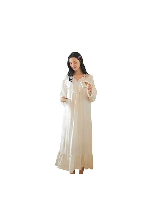 HOMDREAM Chemises De Nuit pour Femmes Pyjamas Victoriens Sexy Dentelle Manches Cloche Palace Chemise De Nuit Service à Domici