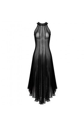 Robe sexy sans manches en maille transparente pour femme - Col montant - Noir - Taille 5XL