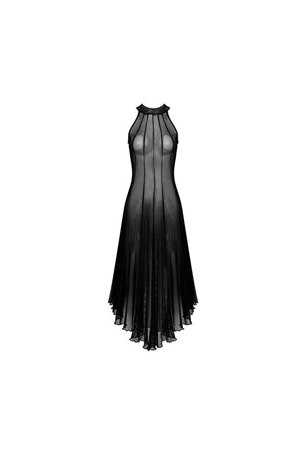 Robe sexy sans manches en maille transparente pour femme - Col montant - Noir - Taille 5XL