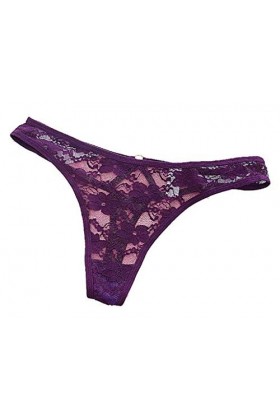 YiyiLai Femme Lingerie Invsible G-String Tong Culotte Transparent Sexy Dentelle Uni Violet