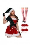 Père Noël sexy,Costume delfe Noël avec ceinture - Robe en velours collants rayés pour femmes ensemble bonnet Noel pour dégui