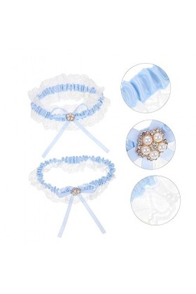 ifundom 5 Ensembles Porte-Jarretelles Jarretière De Mariage Perle Jarretelles Bleues pour La Mariée Mariage De Dentelle Flora