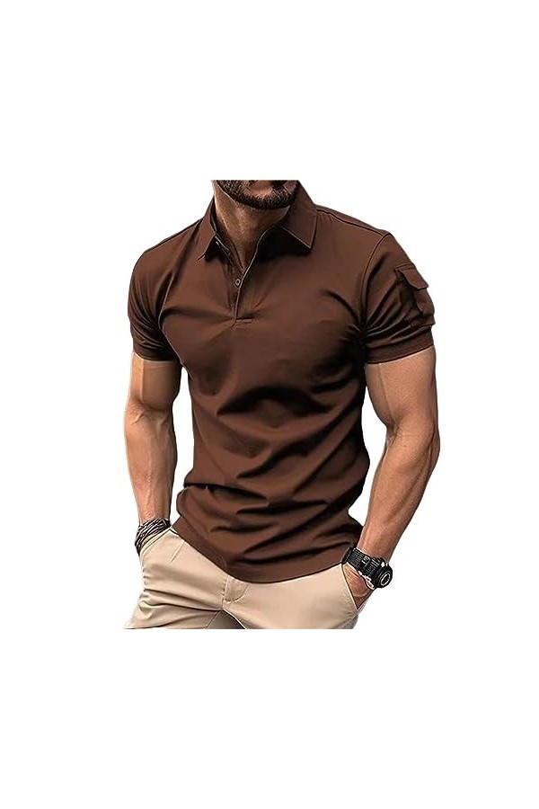 NOGRAX T-Shirt Homme Businet De Vêtements pour Hommes Summer Casual Mens Clorted Shirt Office Pocket Zipper Top T-Shirt-Brun