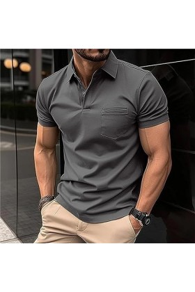 NOGRAX T-Shirt Homme Businet De Vêtements pour Hommes Summer Casual Mens Clorted Shirt Office Pocket Zipper Top T-Shirt-Brun