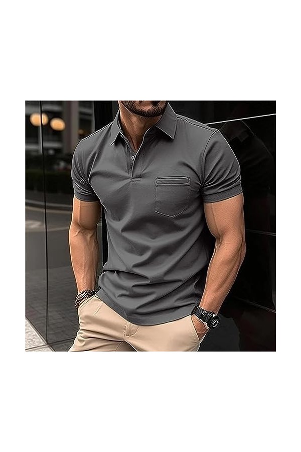 NOGRAX T-Shirt Homme Businet De Vêtements pour Hommes Summer Casual Mens Clorted Shirt Office Pocket Zipper Top T-Shirt-Brun