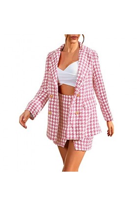 Dames Automne Hiver Mode Costume Sexy Ensemble Jupe Costume Deux pièces Pied de Poule Déguisement Sexy Grande Taille