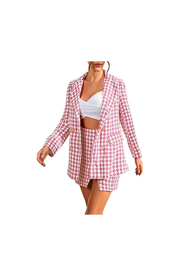 Dames Automne Hiver Mode Costume Sexy Ensemble Jupe Costume Deux pièces Pied de Poule Déguisement Sexy Grande Taille